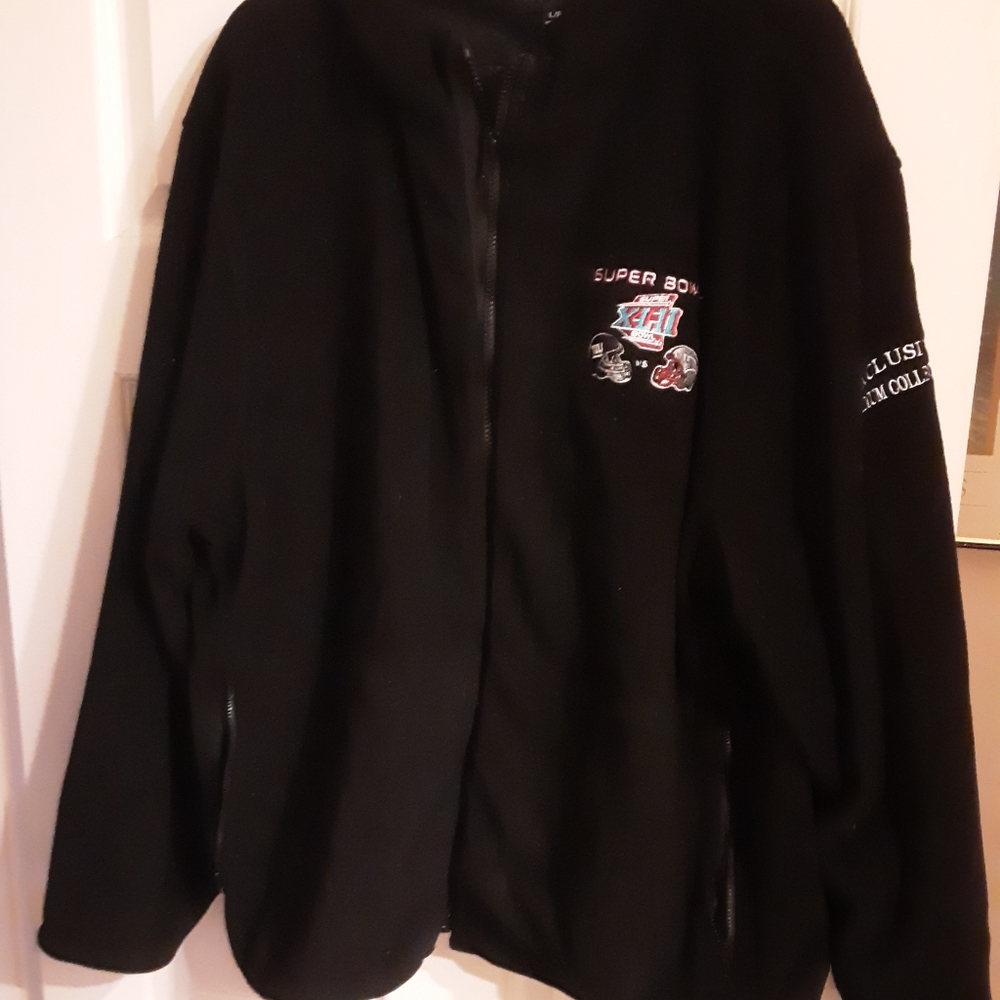 G III SPORT Super Bowl jacket NY vs New England black Fleece large